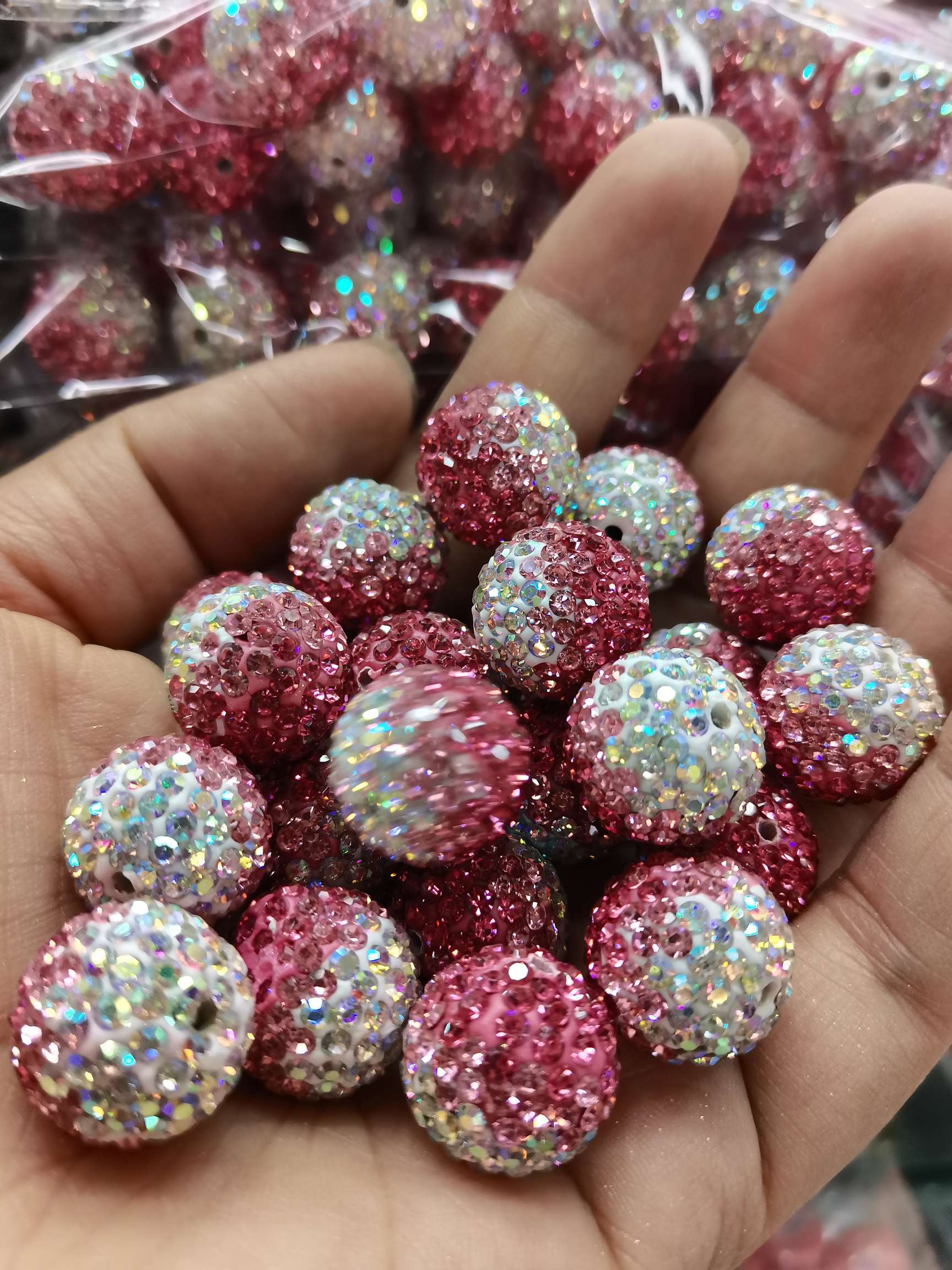 16N rose red light pink AB water diamond gradient color ball jewelry accessory