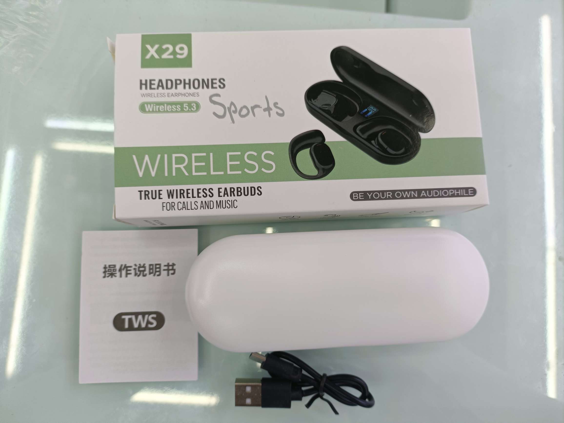 X29 hanging ear glasses case pod Bluetooth headset