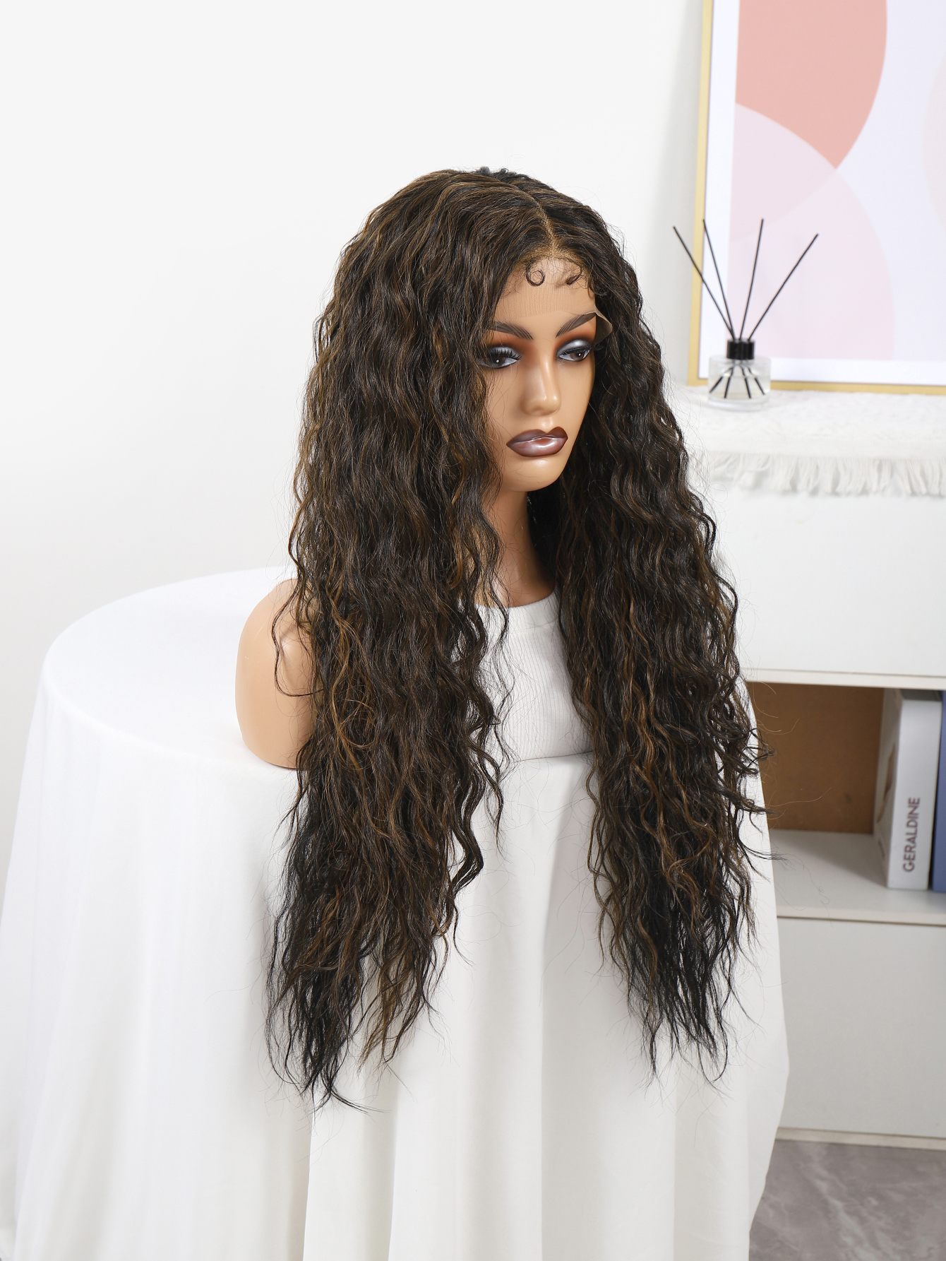 Amazon burst estilo negro marrón curly onda como espuma facial alta temperatura peluca de seda 360 lace wigs vendedor Application Scenario
