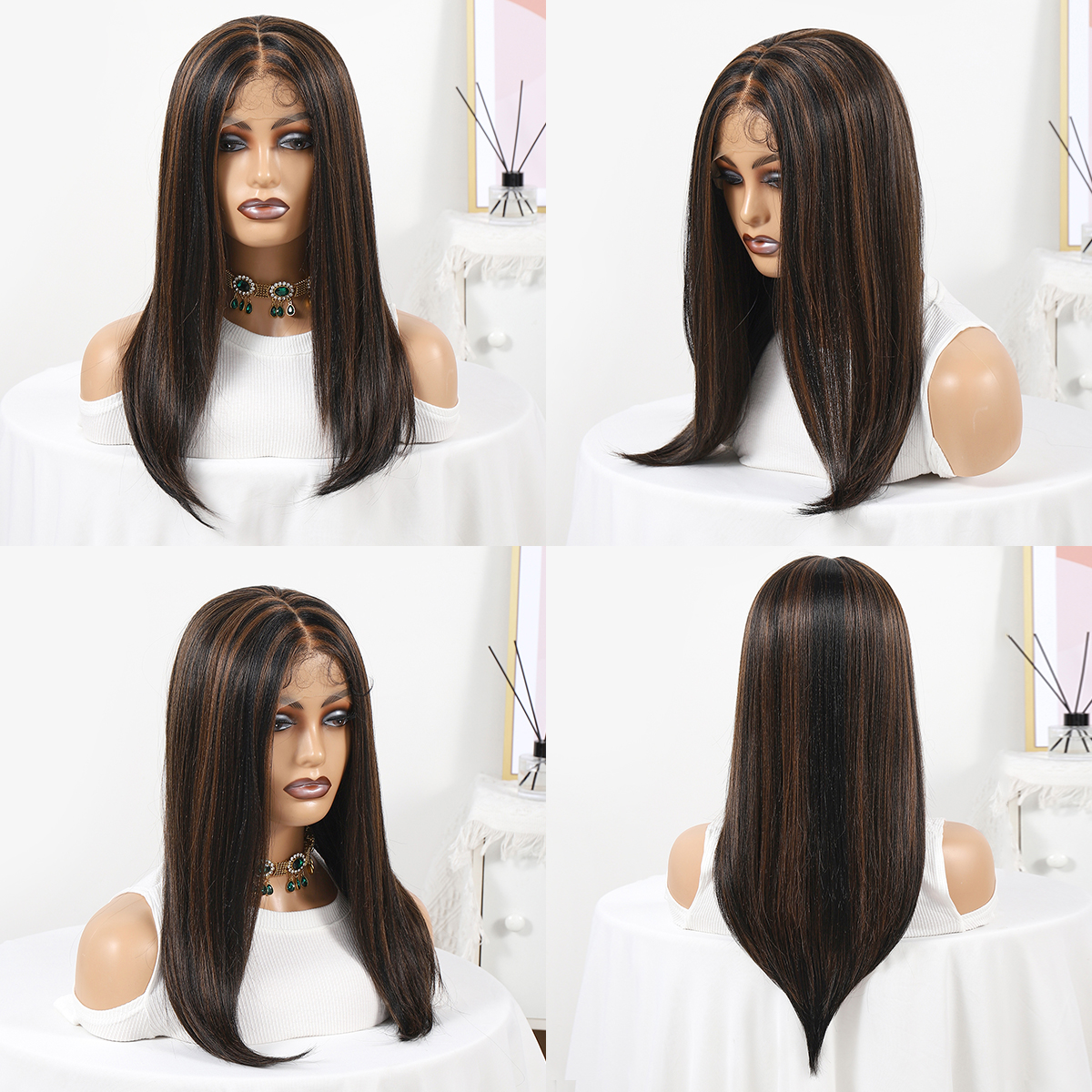 Cross-border trade bestseller fashion wig: Lace long straight wig with super large hand hook area hair wigs