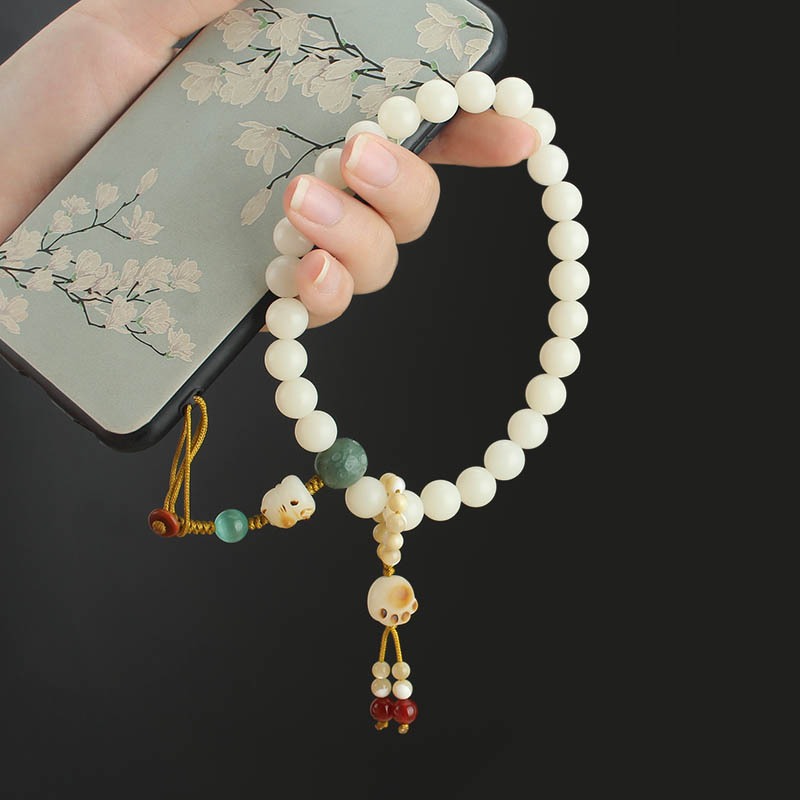 中国风白玉菩提/手机链挂件/跑环防丢挂饰/猫爪手腕挂绳/中国风挂饰品产品图