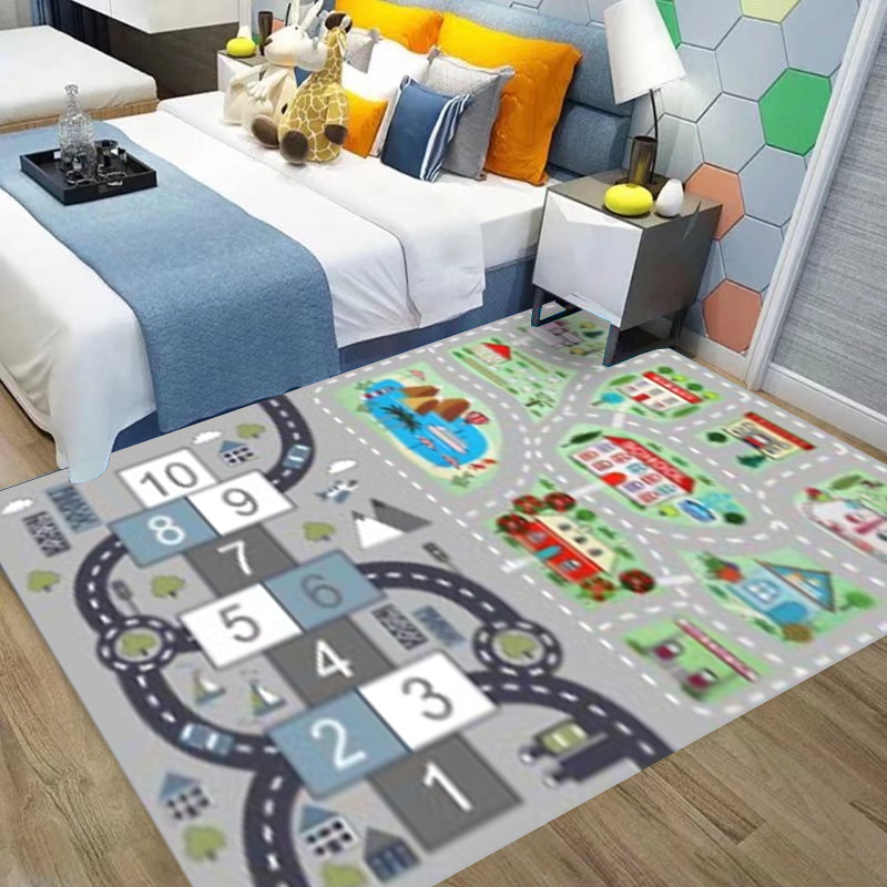 Children Jumping Mat Living Room Crystal Velvet Material Printed Floor Mat Bedroom Coffee Table Mat Large Carpet Puzzle Game Mat Large Carpet details Picture