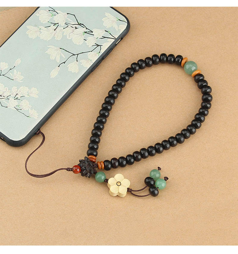 中国风黑檀木手机链莲花木质木珠手机挂绳女高档檀香木可拆卸创意手机饰品挂件防丢手腕绳复古民族风挂饰跨境旅游景区手机饰品批发详情13