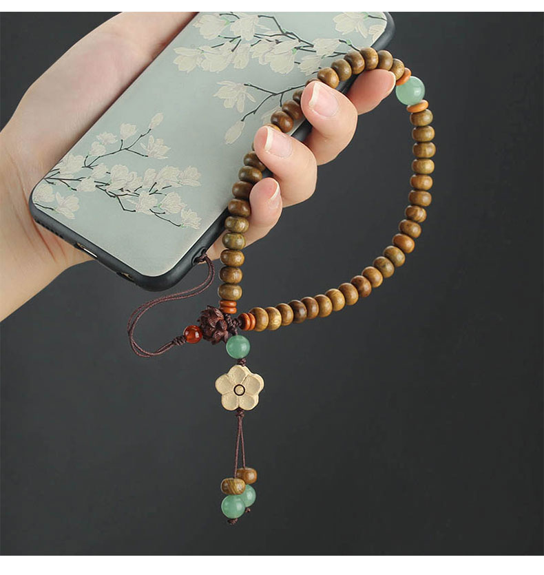 中国风黑檀木手机链莲花木质木珠手机挂绳女高档檀香木可拆卸创意手机饰品挂件防丢手腕绳复古民族风挂饰跨境旅游景区手机饰品批发详情5