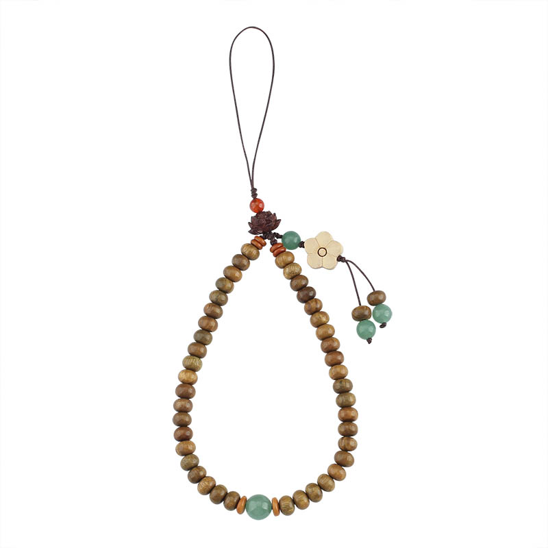 -中国风檀木/-手机链莲花/-木质木珠手机/-挂绳女可拆/-创意手机饰品/-挂件手机装饰白底实物图