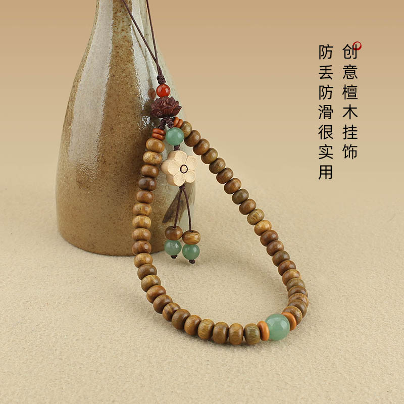 -中国风檀木/-手机链莲花/-木质木珠手机/-挂绳女可拆/-创意手机饰品/-挂件手机装饰细节图