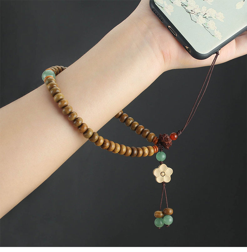中国风黑檀木手机链莲花木质木珠手机挂绳女高档檀香木可拆卸创意手机饰品挂件防丢手腕绳复古民族风挂饰跨境旅游景区手机饰品批发详情10