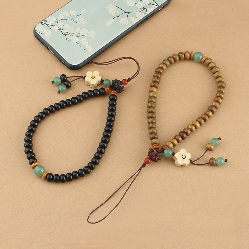 -中国风檀木/-手机链莲花/-木质木珠手机/-挂绳女可拆/-创意手机饰品/-挂件手机装饰产品图