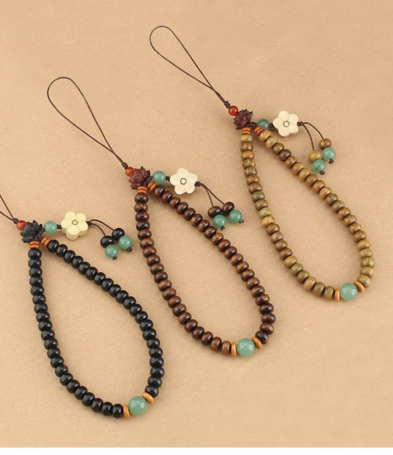 中国风黑檀木手机链莲花木质木珠手机挂绳女高档檀香木可拆卸创意手机饰品挂件防丢手腕绳复古民族风挂饰跨境旅游景区手机饰品批发详情1