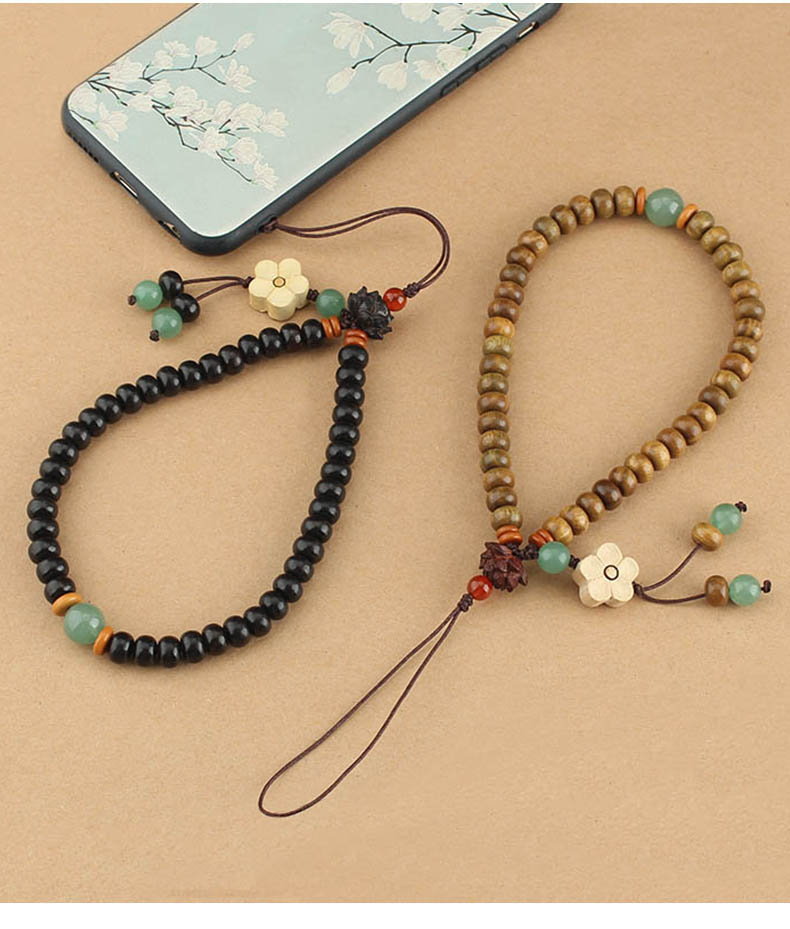 中国风黑檀木手机链莲花木质木珠手机挂绳女高档檀香木可拆卸创意手机饰品挂件防丢手腕绳复古民族风挂饰跨境旅游景区手机饰品批发详情4
