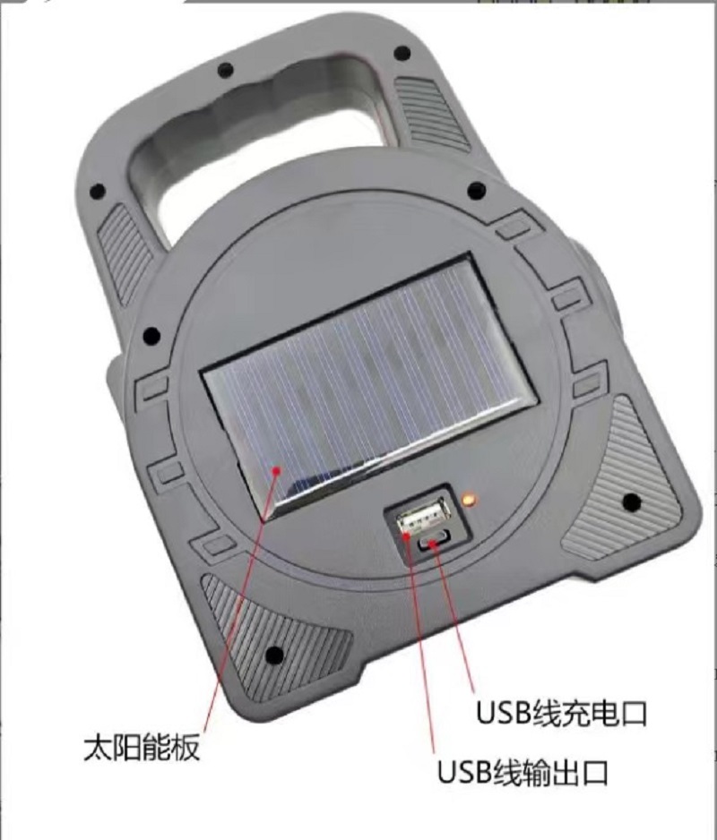 跨境新款太阳能手提灯/USB充电多功能手电/探照灯 带侧灯野营灯产品图