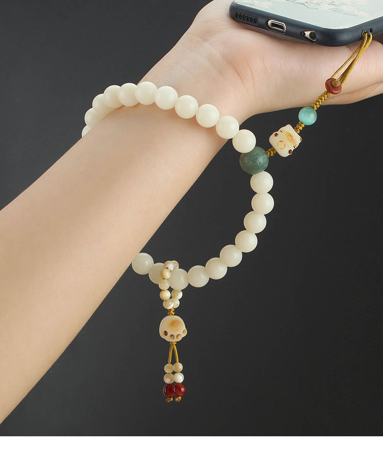 中国风白玉菩提短款手机链挂件跑环防丢挂饰品中国风白玉菩提短款手机链挂件跑环菩提根猫爪手腕挂绳防丢挂饰品详情1