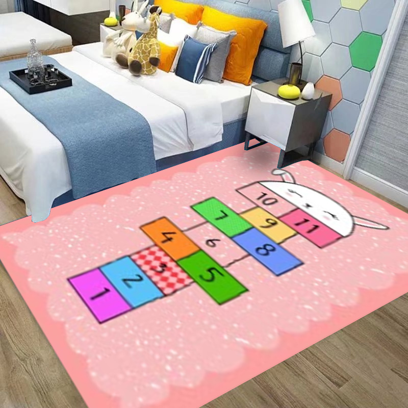 Children Jumping Mat Living Room Crystal Velvet Material Printed Floor Mat Bedroom Coffee Table Mat Large Carpet Puzzle Game Mat Large Carpet