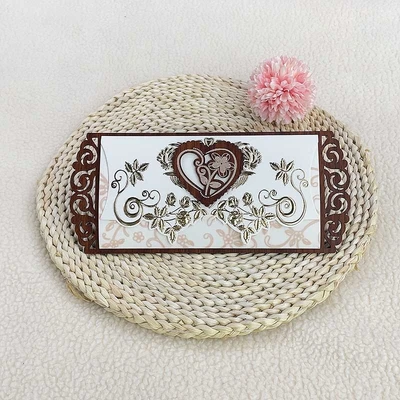 Foreign Trade Custom Africa Middle East Long Elegant Love Small Wooden Chip Pattern Gold Hollowing Wooden Wedding Invitation Business Invitation Birthday Invitation Banquet Greeting Card Manufacturers Direct Wholesale