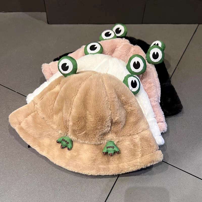 可爱青蛙帽子女秋冬韩版加厚毛绒渔夫帽卡通学生百搭保暖盆帽详情图2