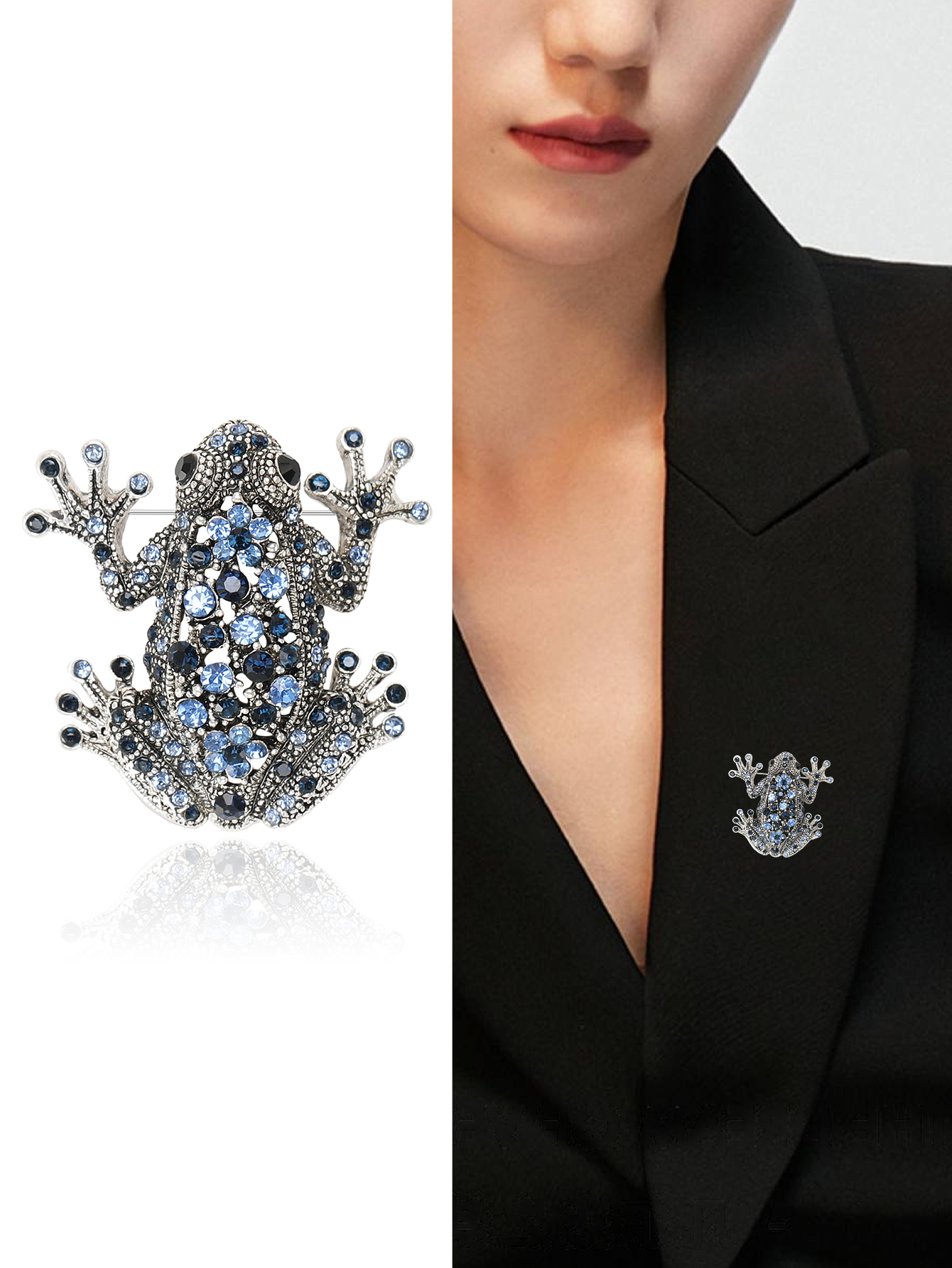 Frog brooch, clothing pin, metal rhinestone, fashionable brooch, personalized ins clothing accessory, new personalized cartoon brooch, fashionable alloy suit accessory, brooch, rhinestone, frog brooch, Korean version, popular brooch