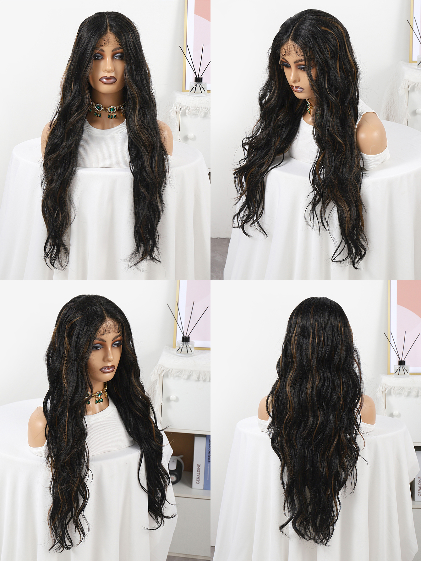 Direct sales of European and American wig for women, wavy mid-split, high-temperature silk, chemical fiber, and lace headgear