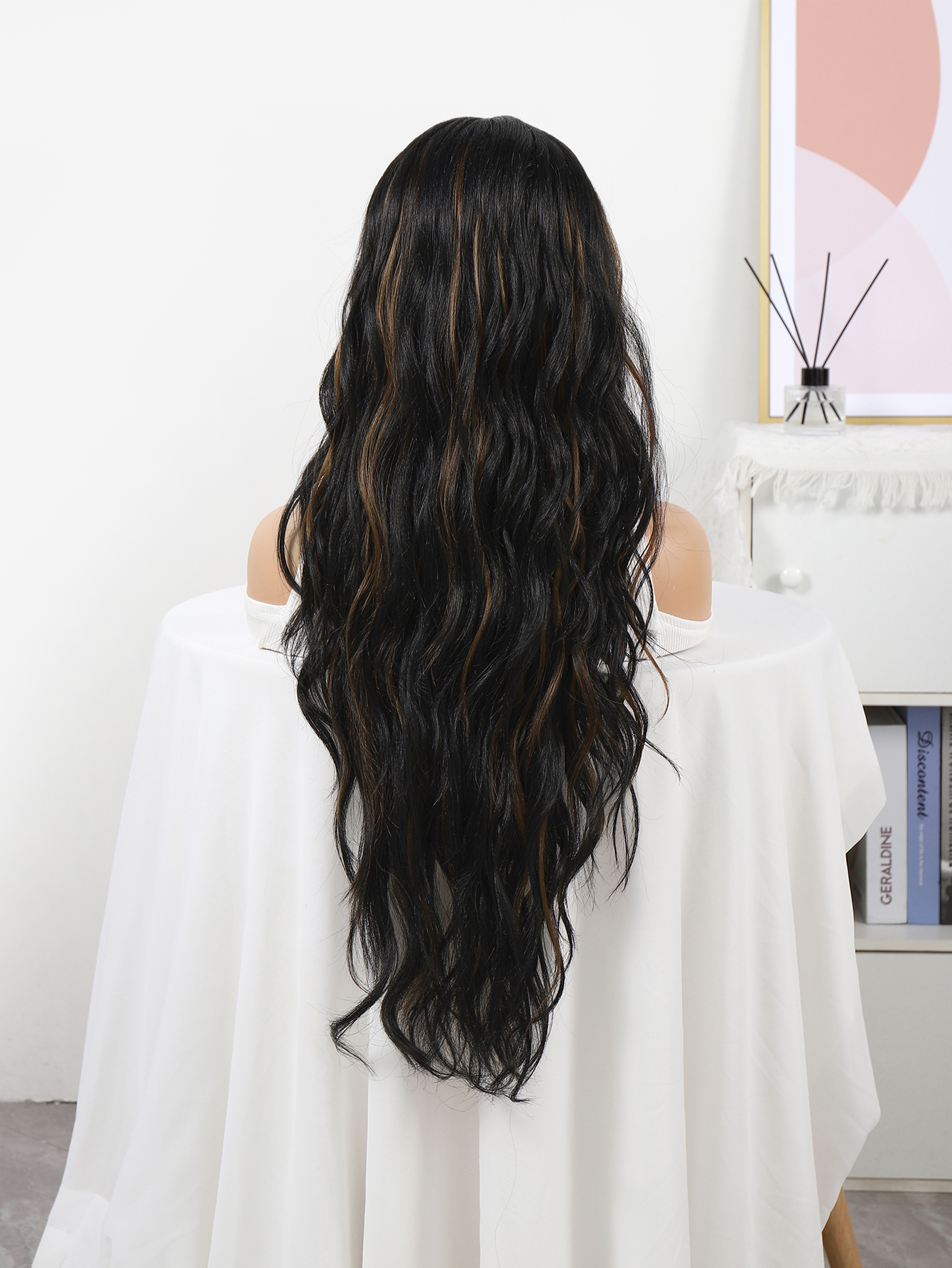 Direct sales of European and American wig for women, wavy mid-split, high-temperature silk, chemical fiber, and lace headgear Item Picture