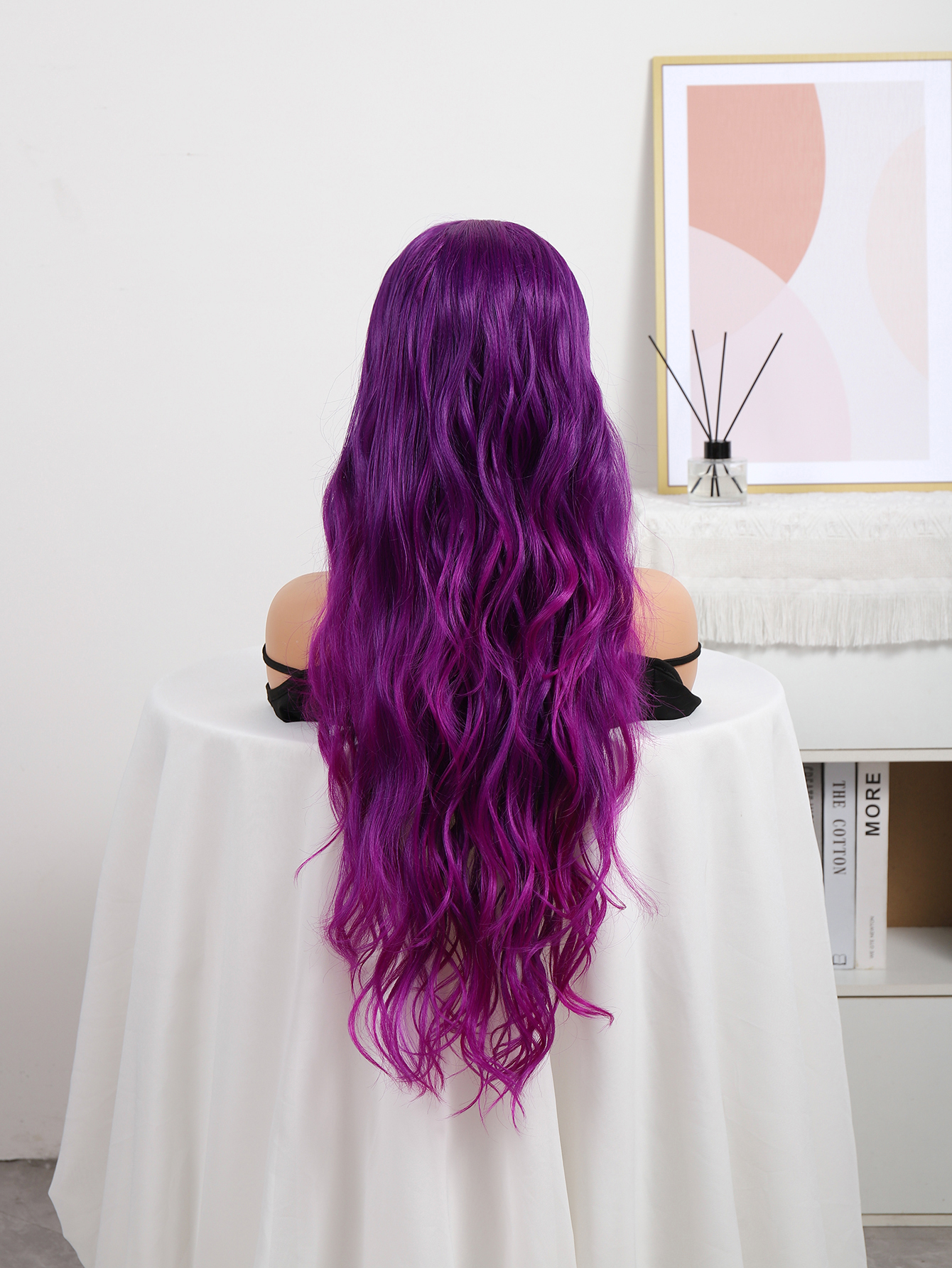 Front lace full wig, mid-parted long hair, wavy rose pink with gradual changes, slender hands, high-temperature silk wig hair wigs Item Picture
