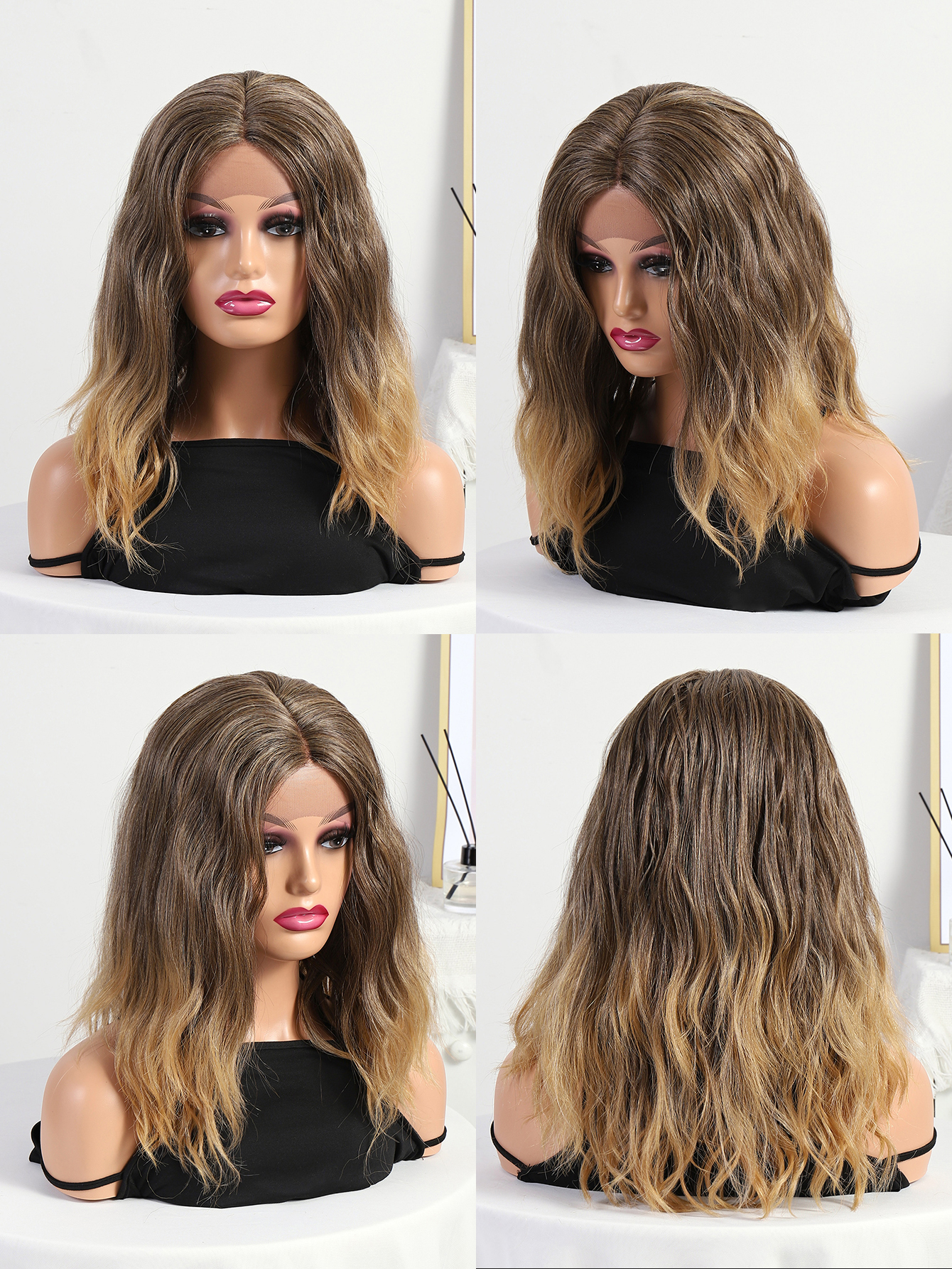 Amazon's best-selling European and American women's wig with gradient color long curly hair cross-border synthetic fiber wig hair wigs