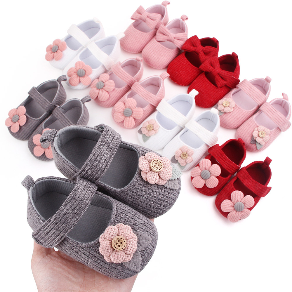 baby girl soft cotton wool knitting cute flower shoes with hairband 2 piece set full figure