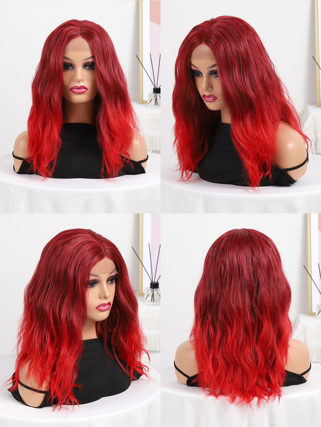 Cross-border European and American long curly hair, brownish red on top dyed 360 lace wigs vendor