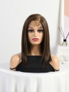 This is a medium-length foreign trade wig for women in Europe and America. It features brown highlights, straight hair, slanted parts, and fluffy synthetic fibers details Picture
