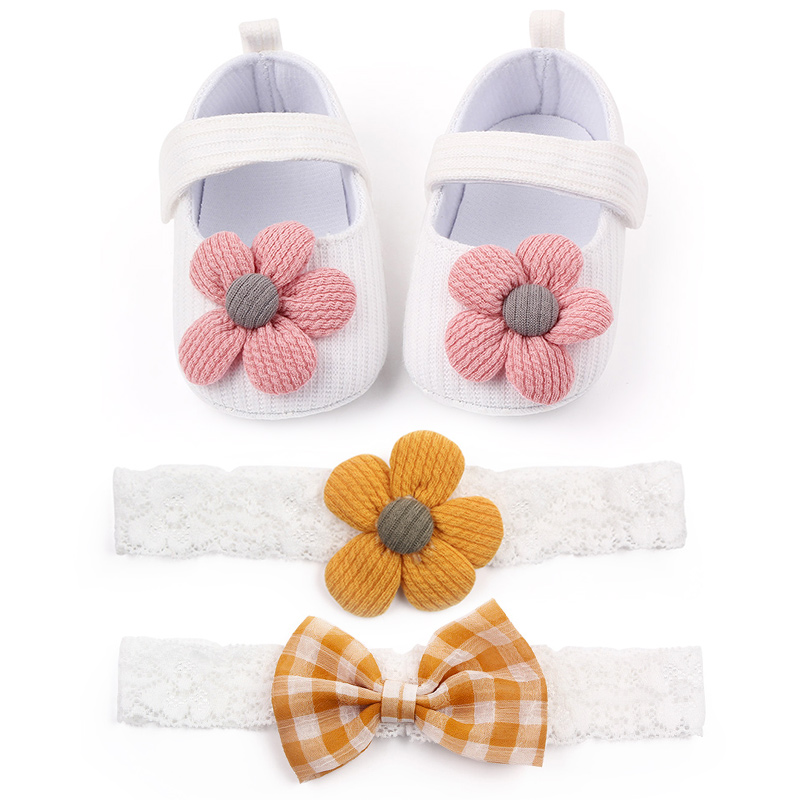 baby girl soft cotton wool knitting cute flower shoes with hairband 2 piece set Specification drawing