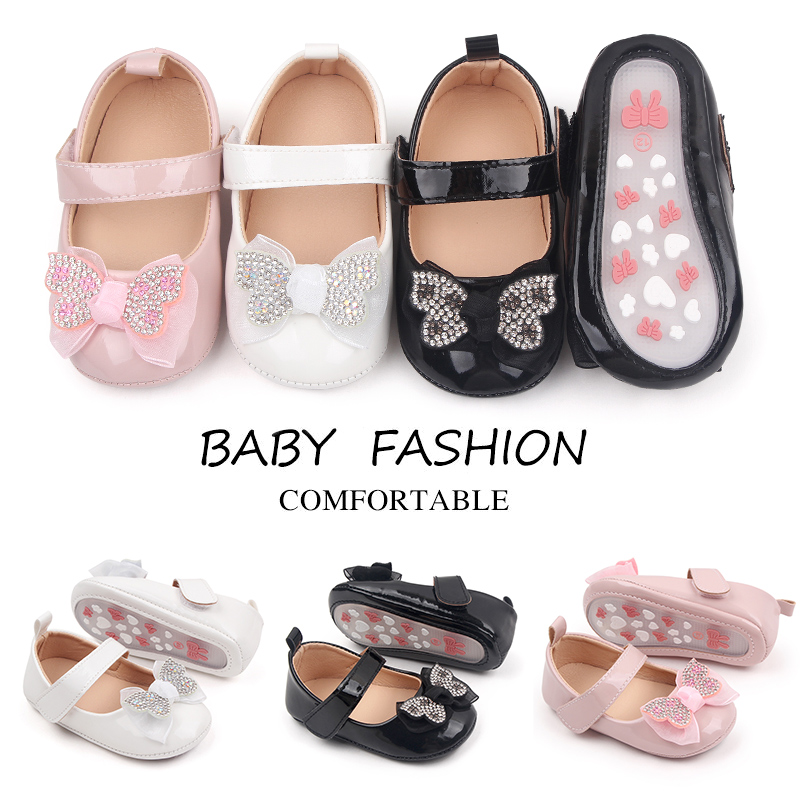 Baby Girl Shoes Cute Bowknot Design Mary Jane Style Anti Slip PU Shoes for 0-18M Baby Girl full figure