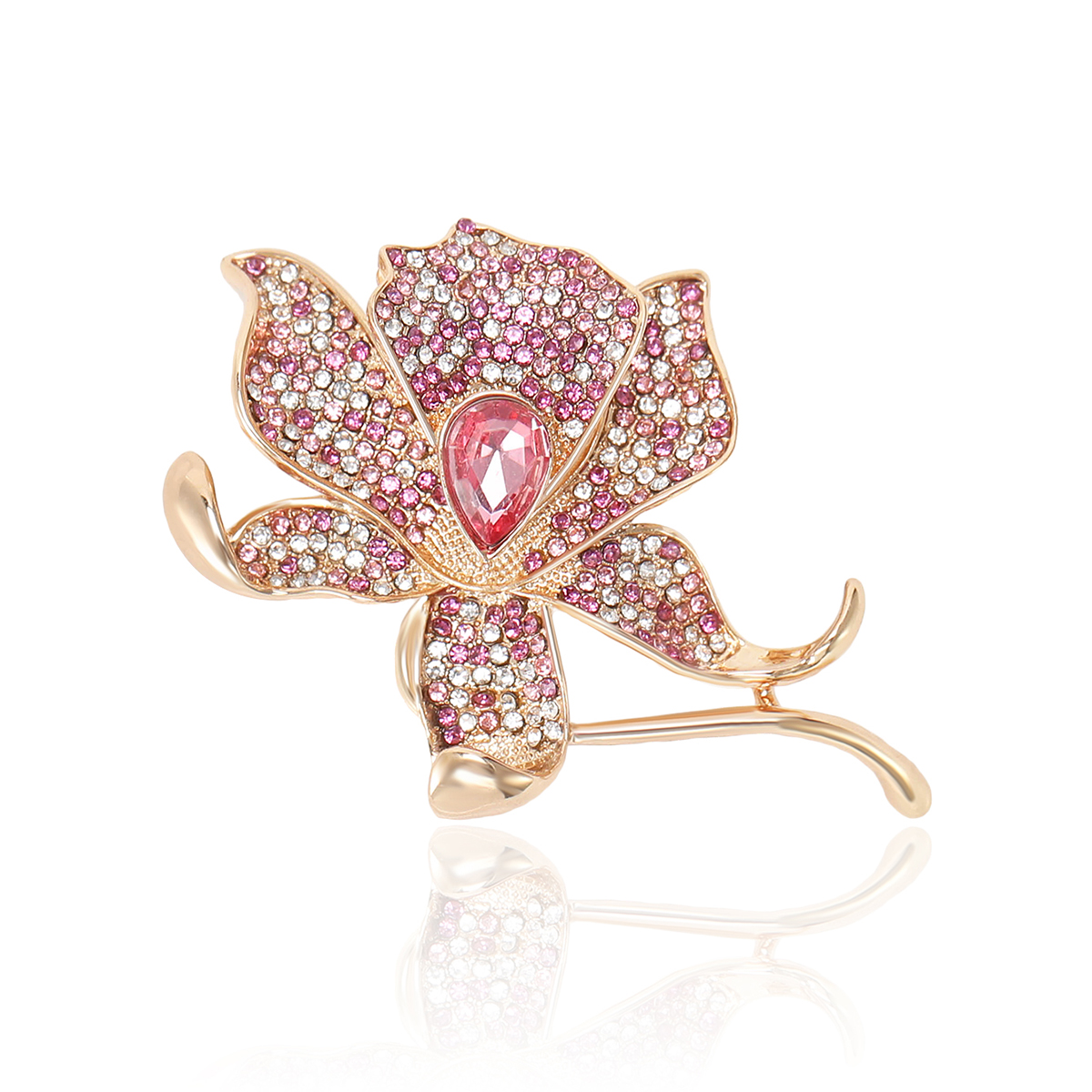 Elegant and refined lily brooch for women, high-end crystal grand suit brooch, Japanese and Korean plant and flower accessories, European and American colorful water diamond lily brooch, fashionable, elegant and grand brooch, versatile floral clothes and accessories for women Item Picture