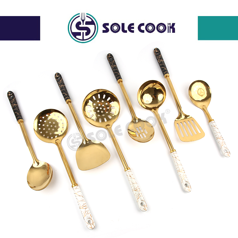 sole cook传统工艺精美SC-J601系列不锈钢厨房烹饪锅铲汤漏勺厨具套装图