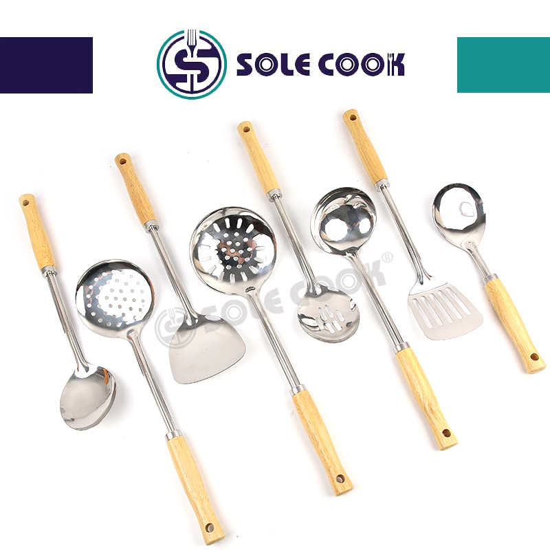 sole cook传统工艺精美SC-J602系列不锈钢厨房烹饪锅铲汤漏勺厨具套装图