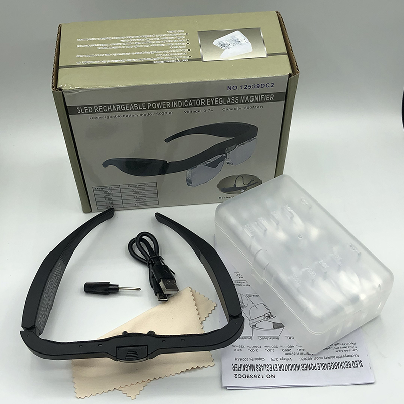 New USB charging glasses style, LED lamp, replaceable lenses, reading magnifying glass, reading glasses, 12539DC details Picture