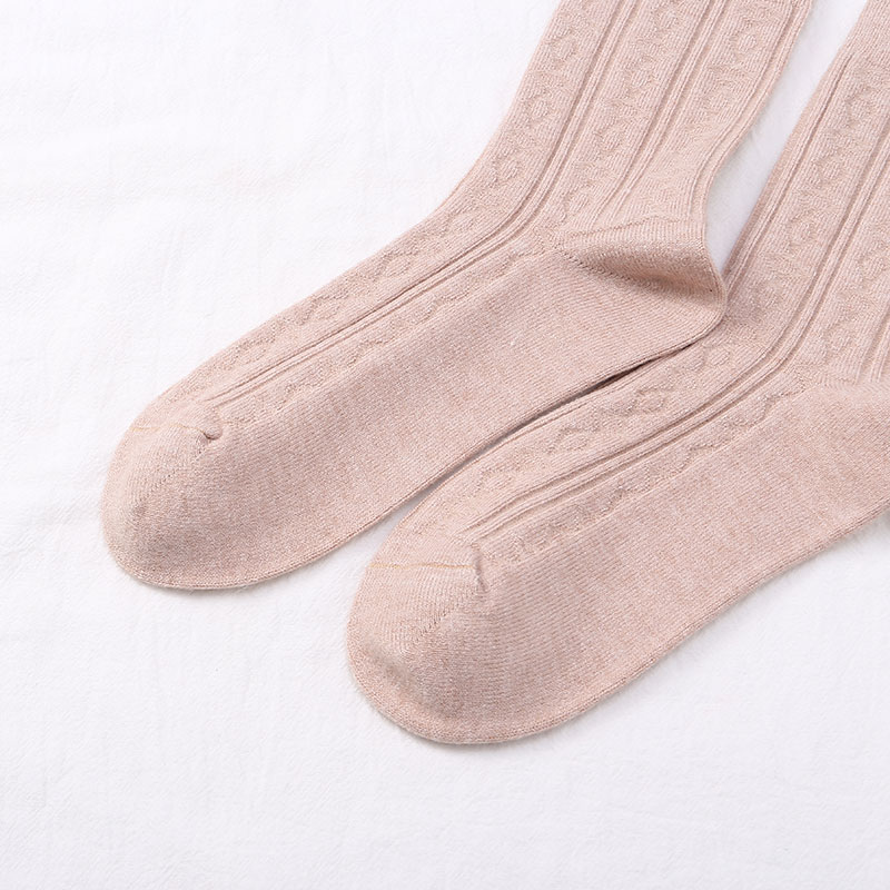 喜朗登春秋冬季纯色女士中筒袜 双针提花菱形格羊绒女袜子 厂家混色批发2060详情16