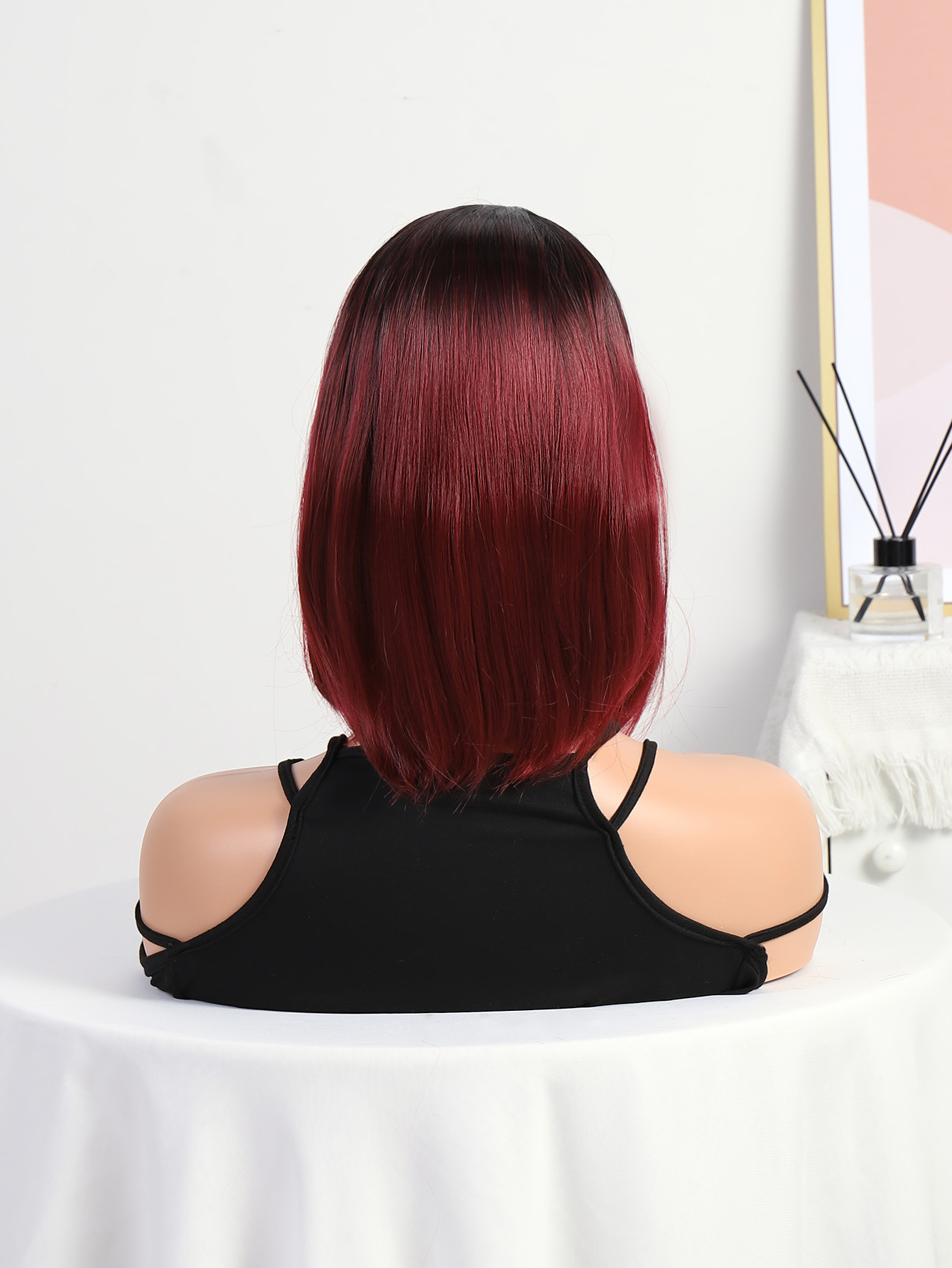 Transfronterizo europeo y americano teñido medio corte bobo peluca mujer comercio exterior corto cabello recto negro gradiente burdeos bobo Item Picture