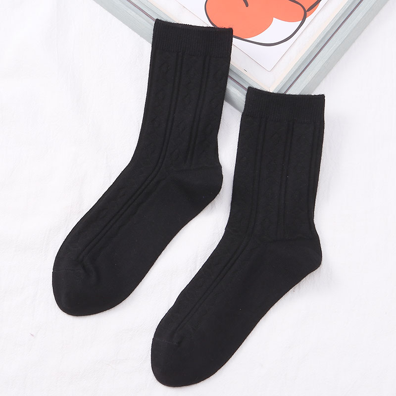 喜朗登春秋冬季纯色女士中筒袜 双针提花菱形格羊绒女袜子 厂家混色批发2060详情14