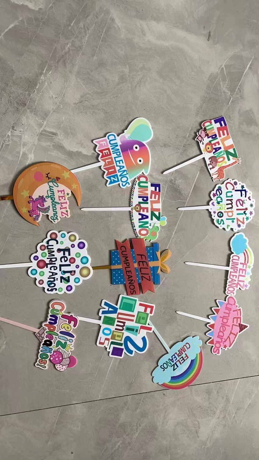 新款西语生日蛋糕装饰金色闪粉皇冠数字亚克力蛋糕插牌烘培甜品装饰插件