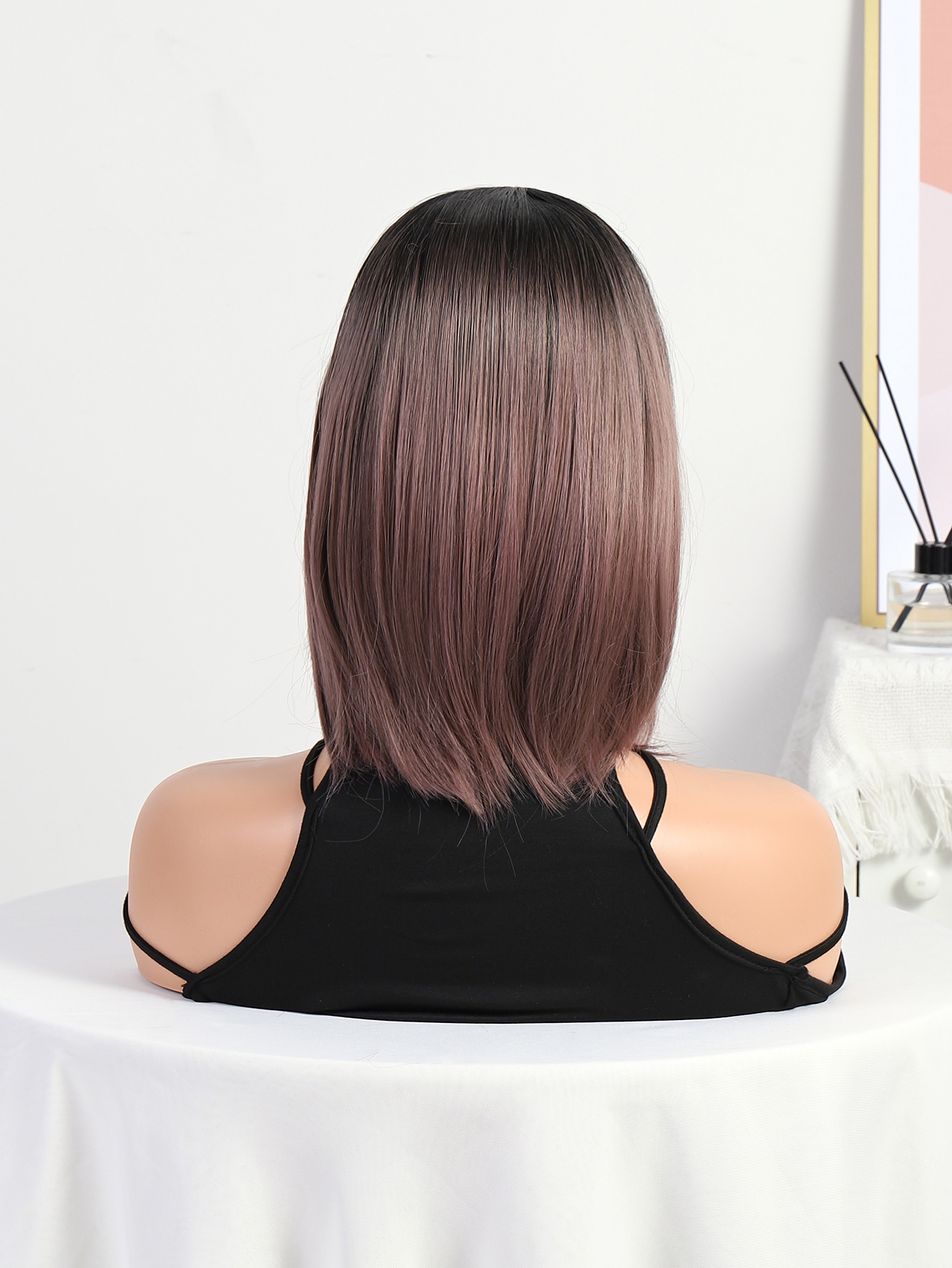 Europa y américa teñido medio corte bobo peluca mujer comercio exterior corto cabello recto negro gradiente cherry color bobo Item Picture