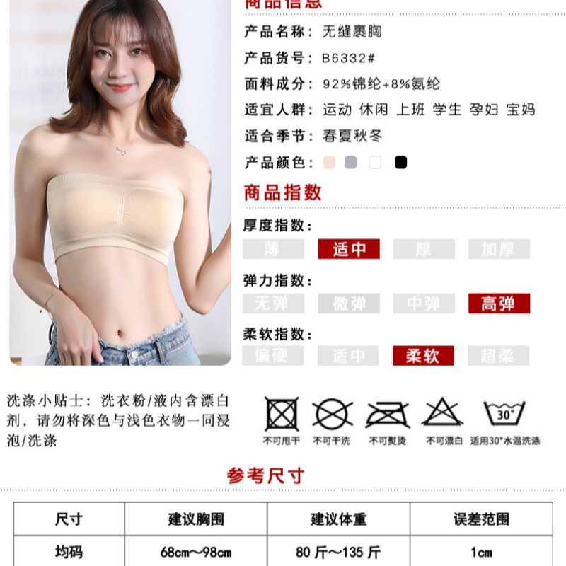 厂家直销新款一字围抹胸式文胸 女士无肩带抹胸透气螺纹裹胸背心详情3