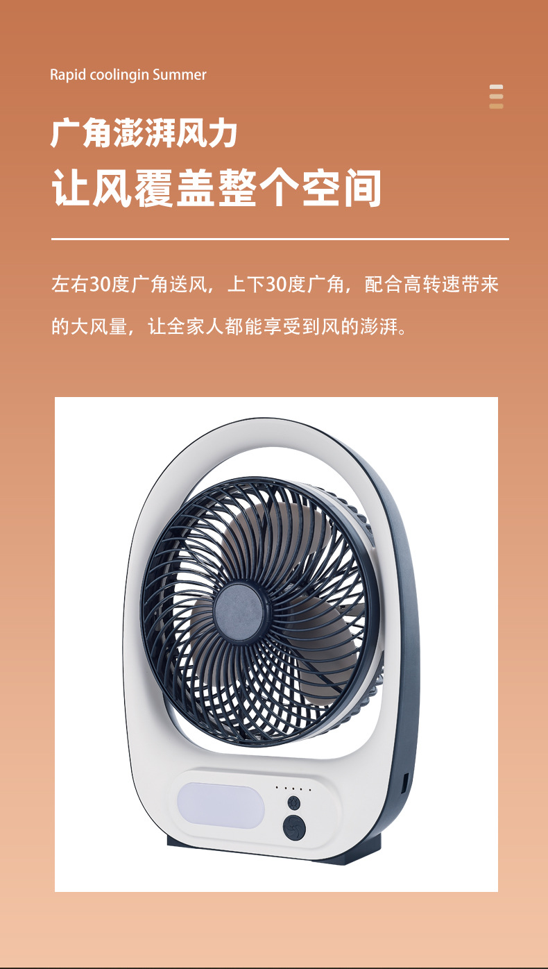 可充电家用台式风扇 桌面办公室户外USB充电带灯风扇 手提导风轮风扇详情图4