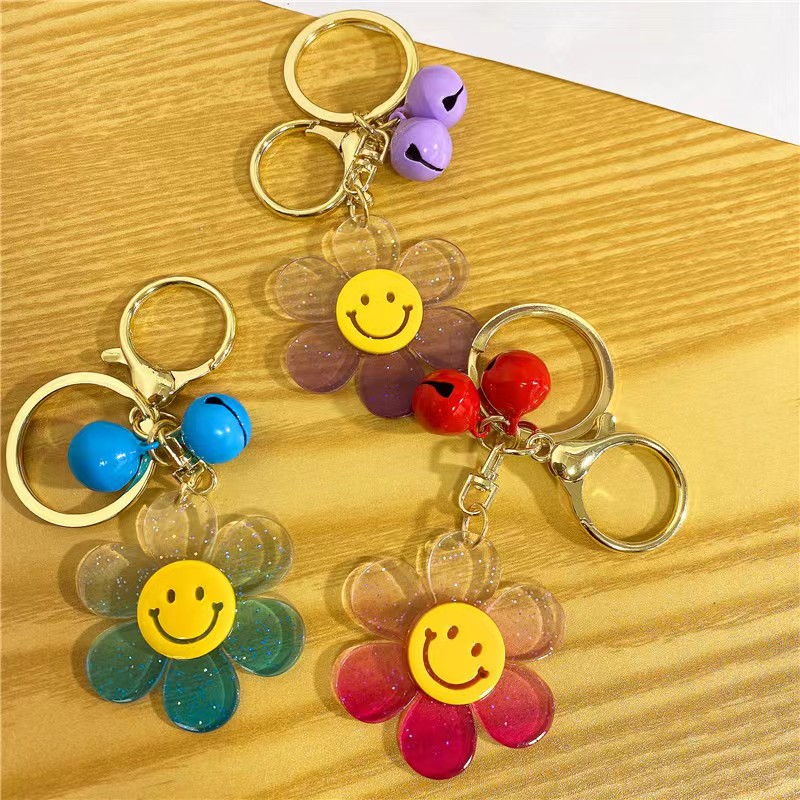 网红创意笑脸太阳花钥匙扣女精致挂件吊坠迷你情侣背包挂饰小礼物钥匙扣挂件钥匙链桃木钥匙挂详情5