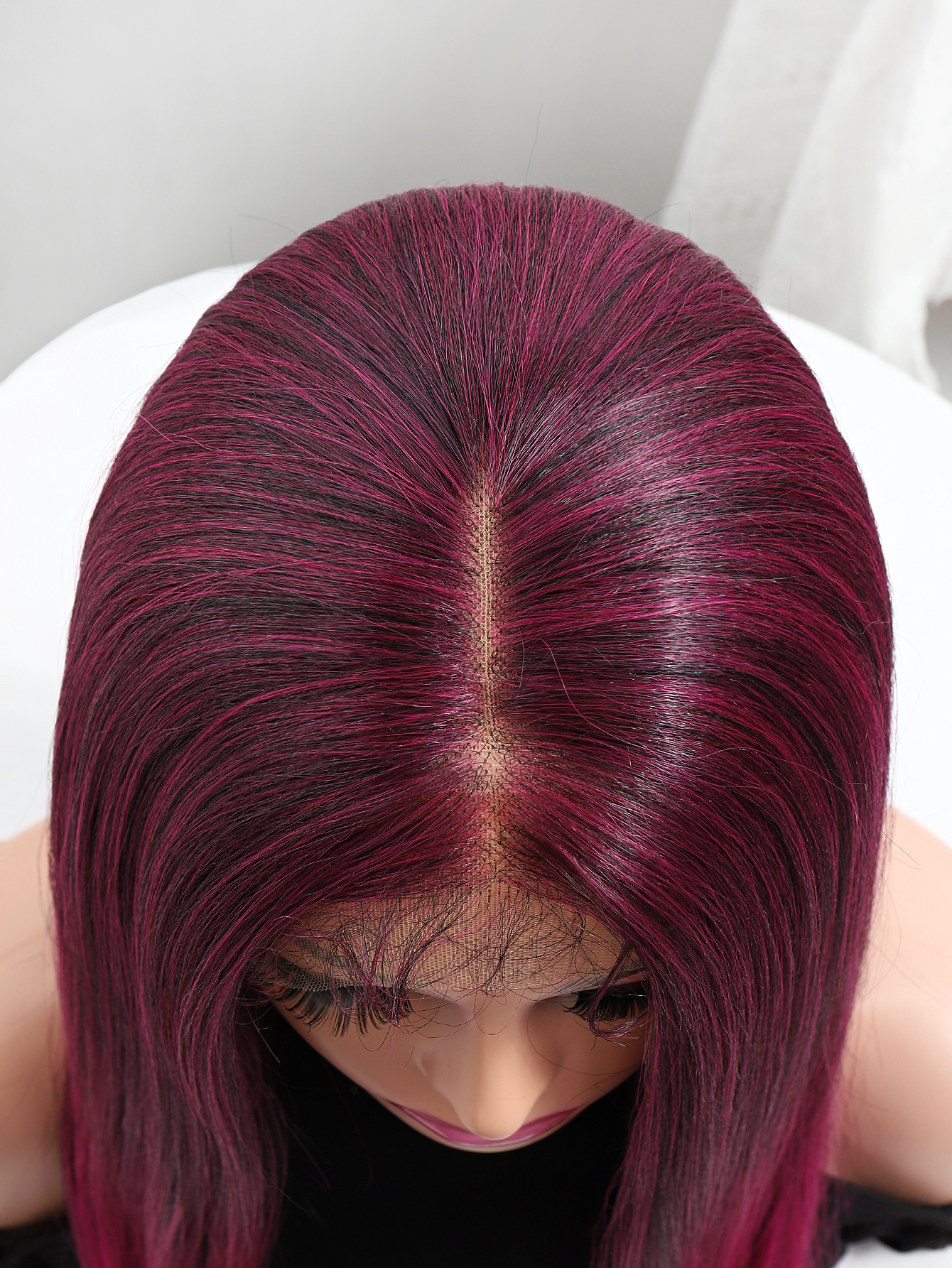 Europa y américa pelucas Señora Teñido negro gradiente rojo medio corte largo recto fabricante de cabello en stock al por mayor cabello wigs Item Picture