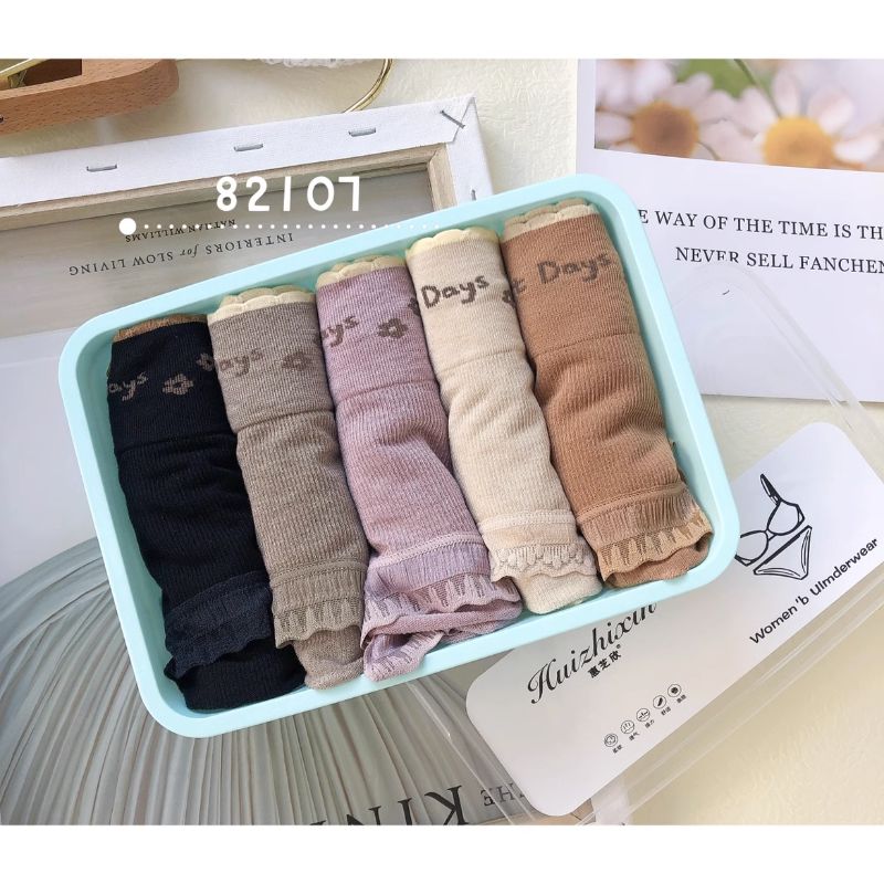 Lace-edged high-stretch mid-high Fanny pack booty Briefs Comfortable breathable thread cotton women's box briefs
