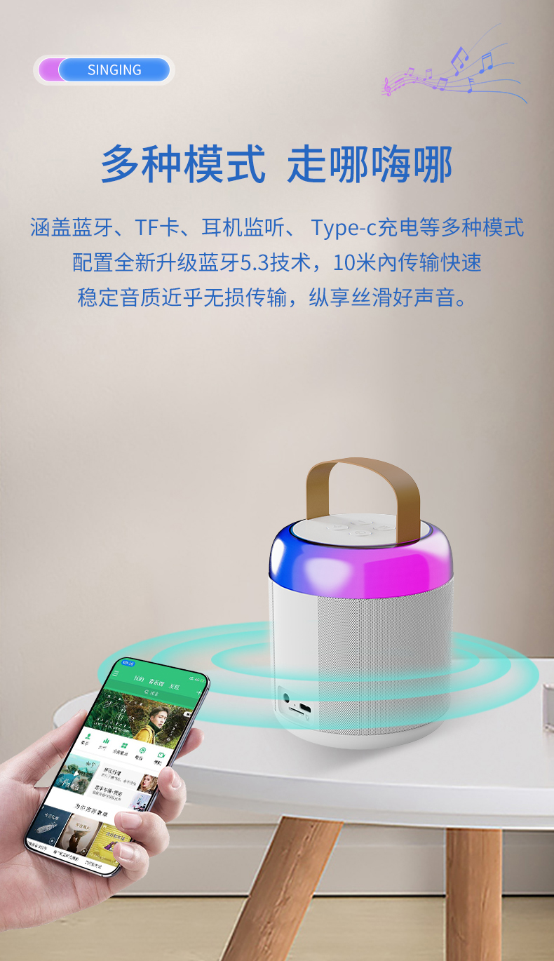 新款麦克风蓝牙音箱 蓝牙音响 迷你K歌麦克风音箱 无线K歌套装 K歌音箱 家庭TV详情6