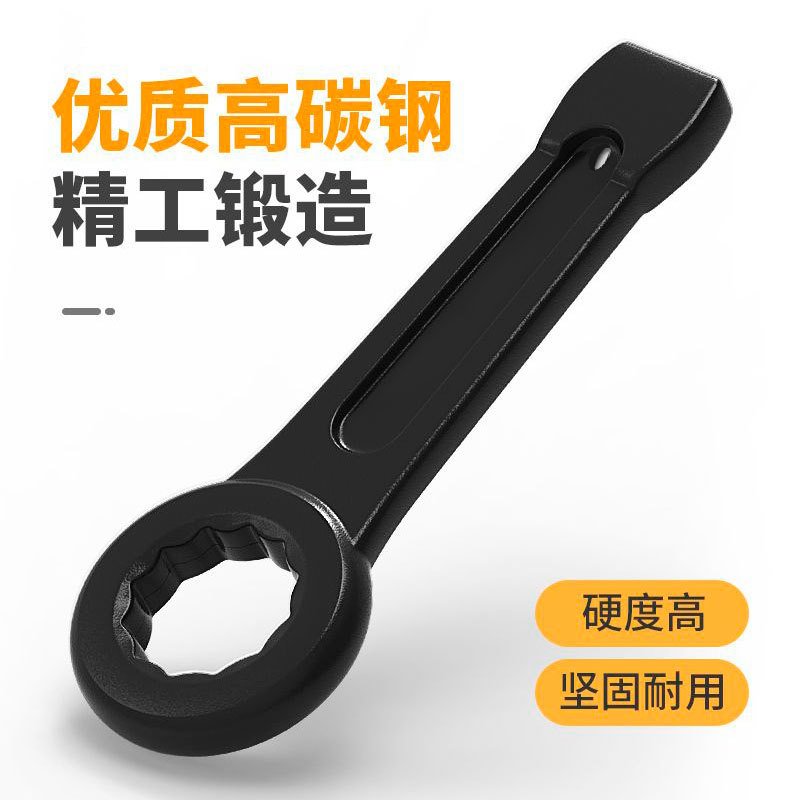 Wholesale hardware tools Straight handle heavy box wrench Knock die forging Knock box 45 steel open end wrench Specification drawing