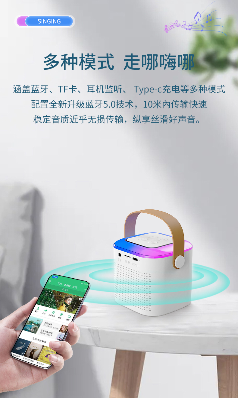 New microphone, Bluetooth speaker, Bluetooth speaker, mini karaoke microphone and speaker set, wireless karaoke set, home KTV microphone and speaker pic 6