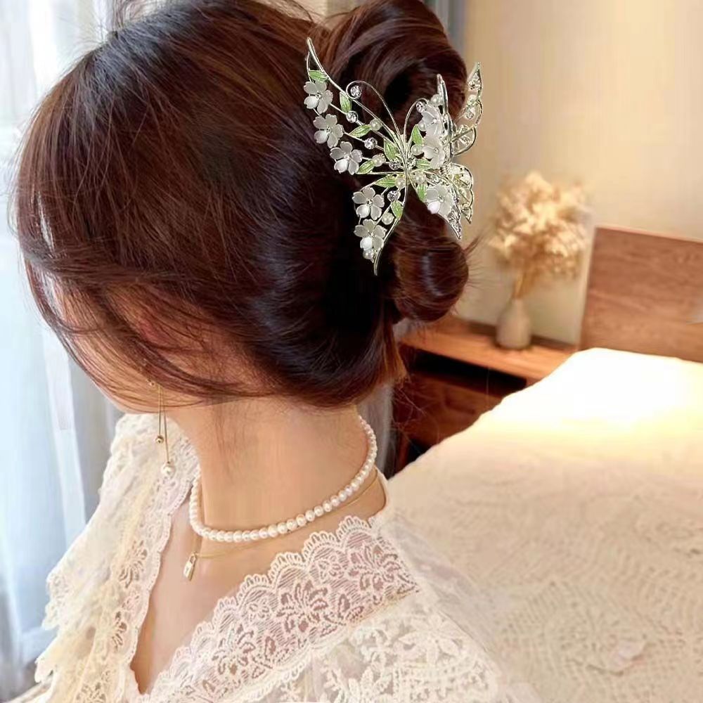 头饰金色蝴蝶花朵优雅发饰简约抓夹   发夹后脑勺网红新款发抓少女抓夹详情1