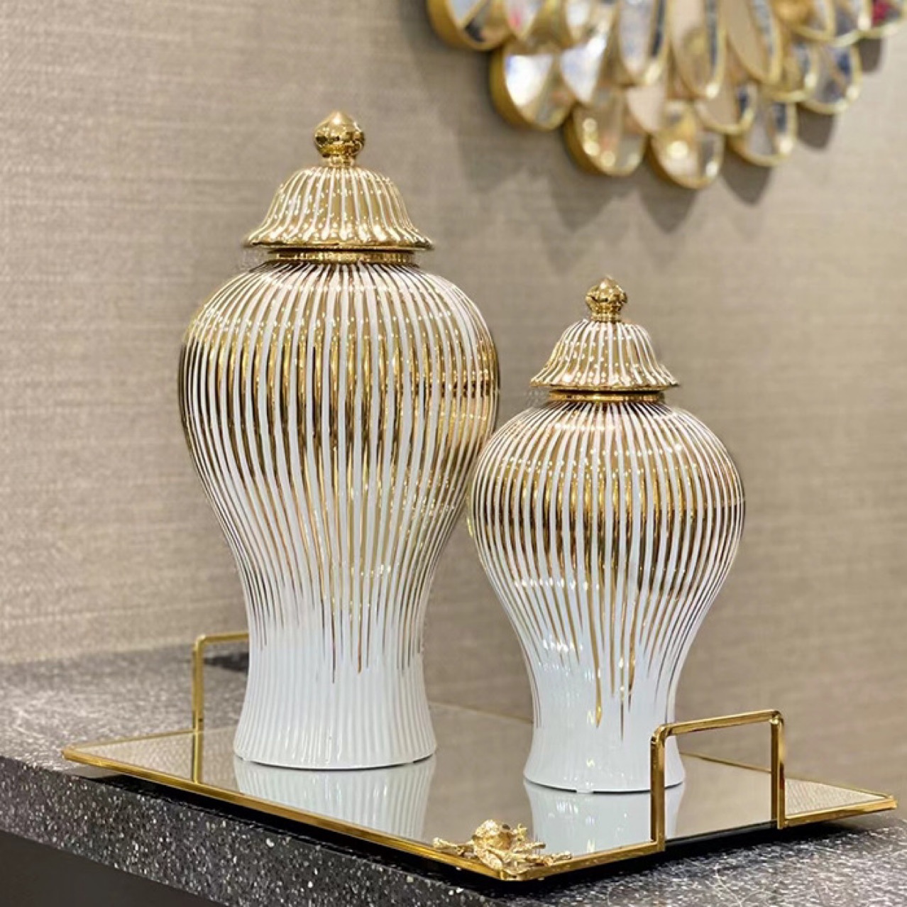 European-style light luxury ceramic general bottle, storage jar, home living room, entrance hall, model room, hotel countertop, decorative vase, handicraft Specification image