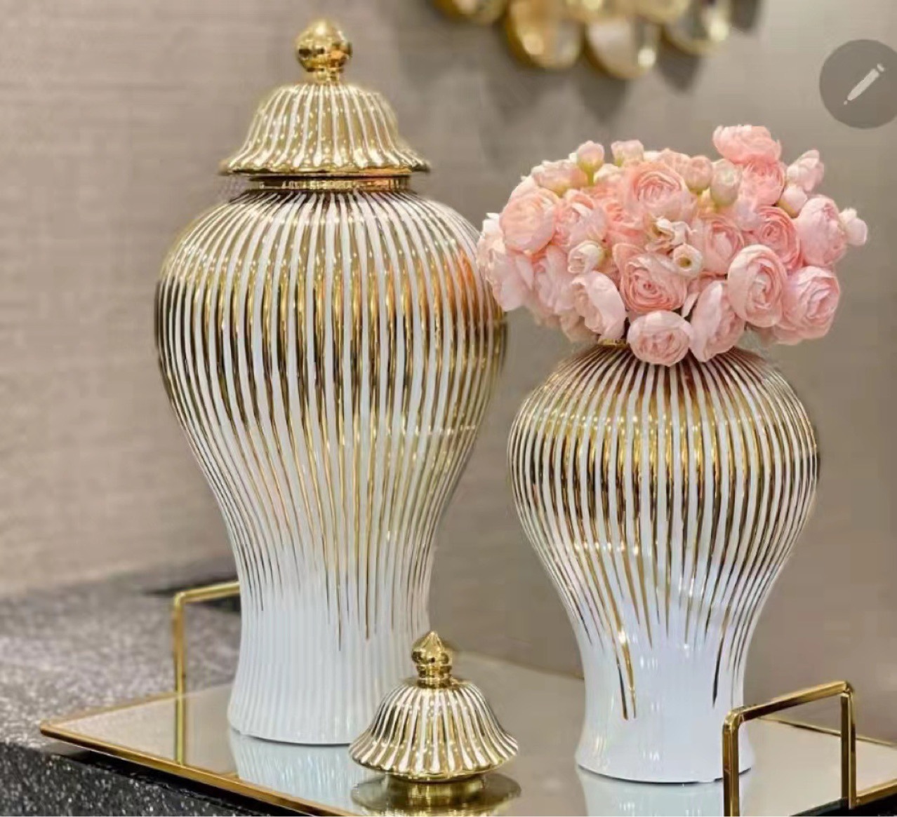 European-style light luxury ceramic general bottle, storage jar, home living room, entrance hall, model room, hotel countertop, decorative vase, handicraft