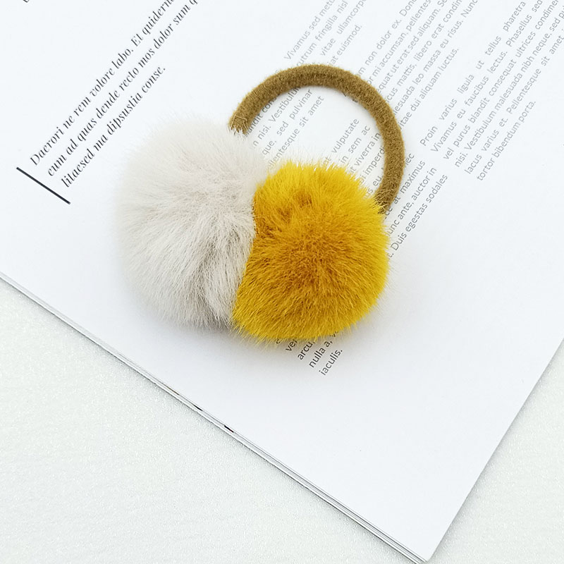 韩版毛绒/双拼毛球/皮筋双色/扎头发简/约发圈少女/软萌发绳白底实物图